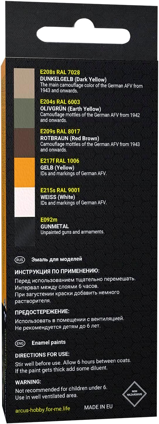 Arcus 2098 Enamel paints set Wehrmacht Midwar Panzers 6 colors in set 10ml