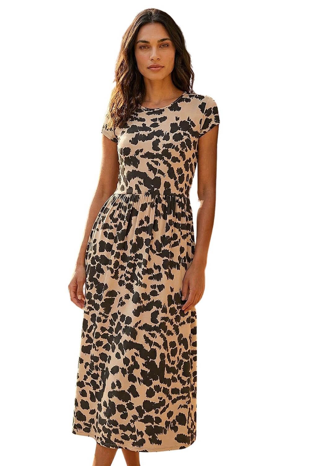 Roman Women's Stone Abstract Print Stretch Midi Dress Size 10