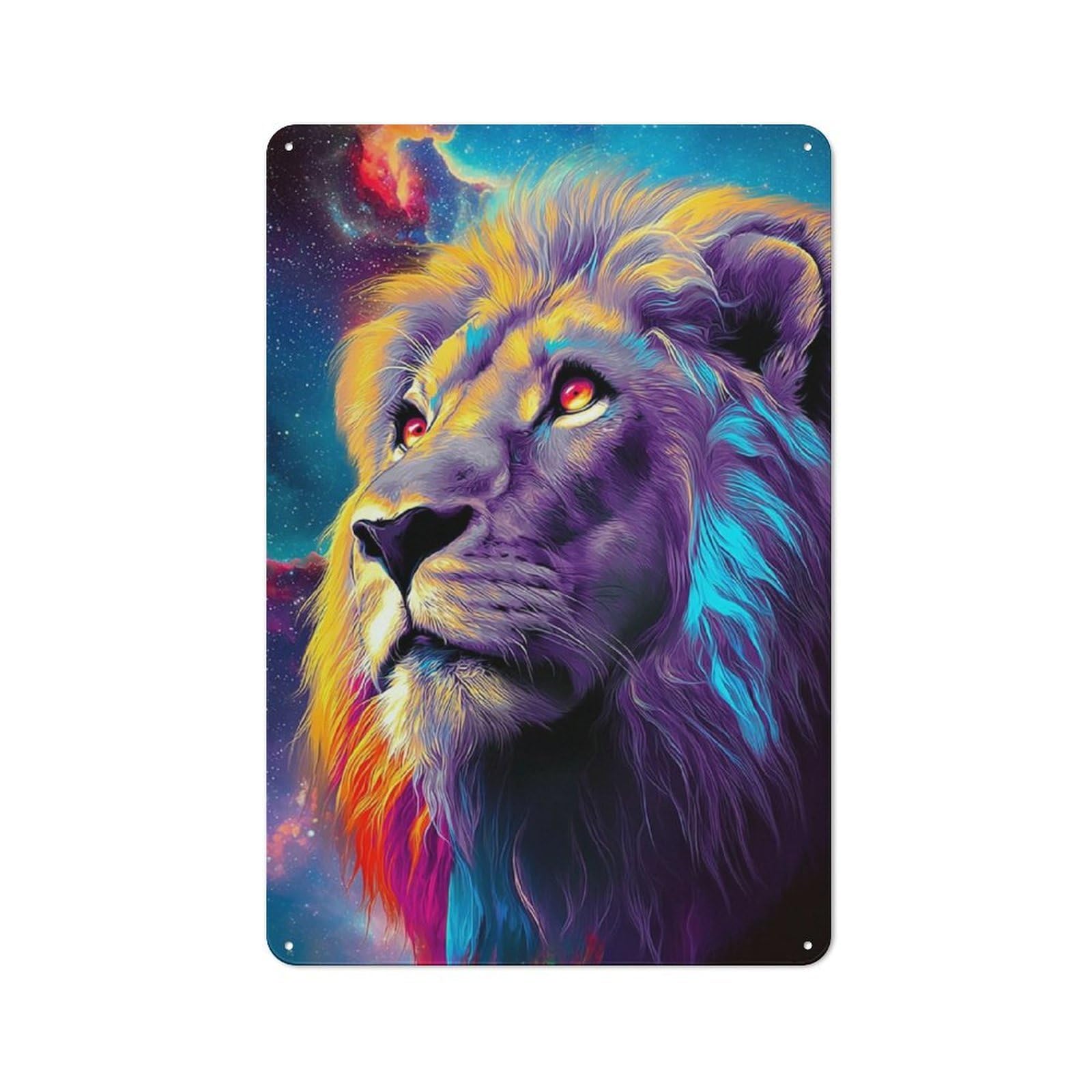 Warehouse Style Tin Wall Sign 30x20cm Featuring Galactic Lion Majesty -4, Loft Wall Plaque for Loft, Studio, Office Or Creative Room
