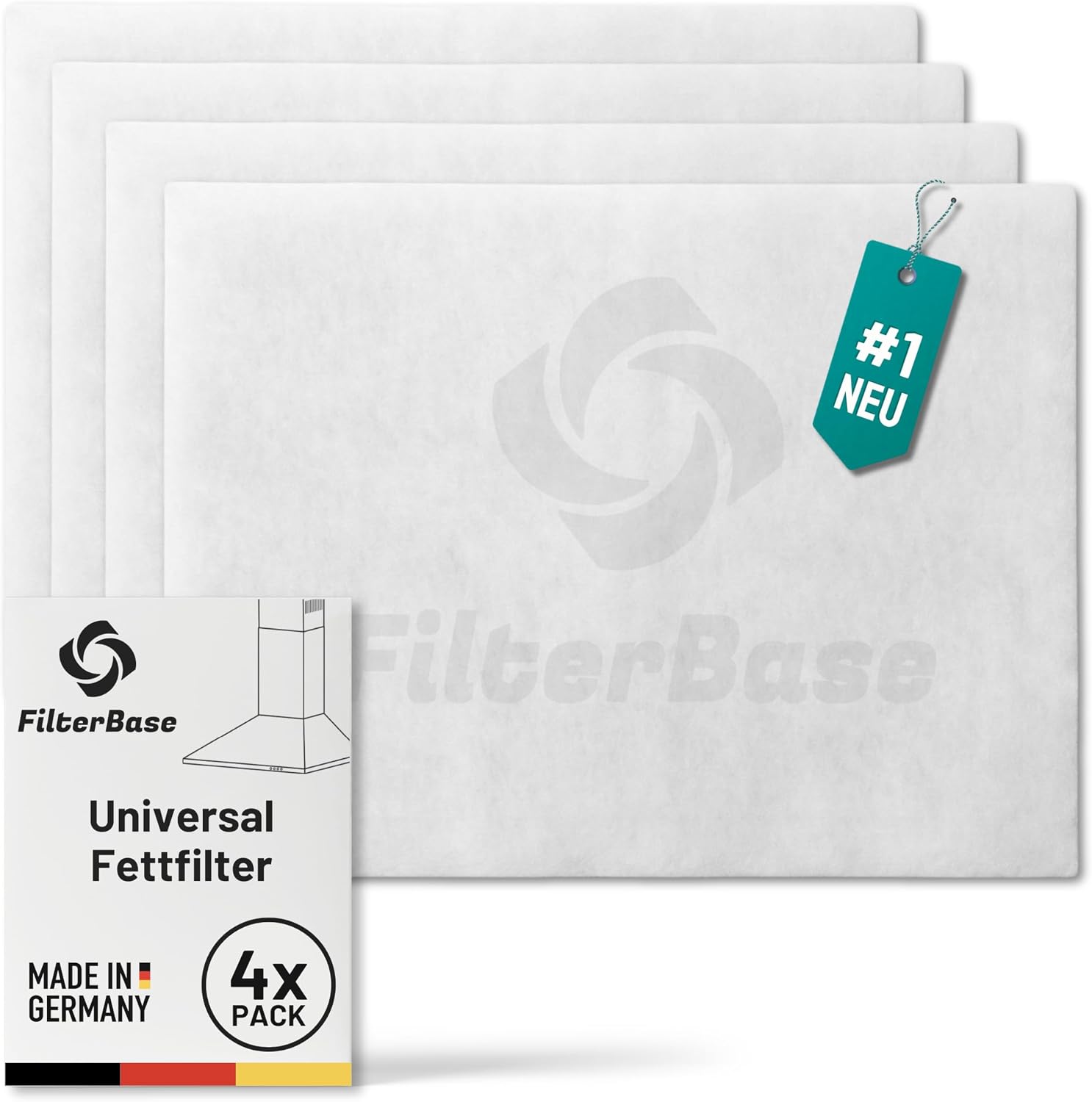 FilterBase® Universal Grease Filter Cooker Hood | Pack of 4 | 52 x 40 cm Can Be Cut to Size - Made in Germany Cooker Hood Filter Fleece for Extractor Hood