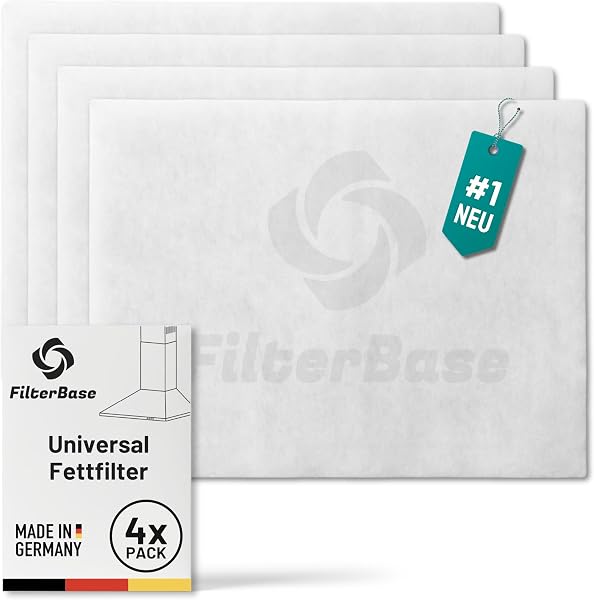 FilterBase® Universal Fettfilter Dunstabzugshaube | 4er Pack | 52x40 cm zuschneidbar – Made in Germany Dunstabzug Filtervlies für Abzugshaube - 1