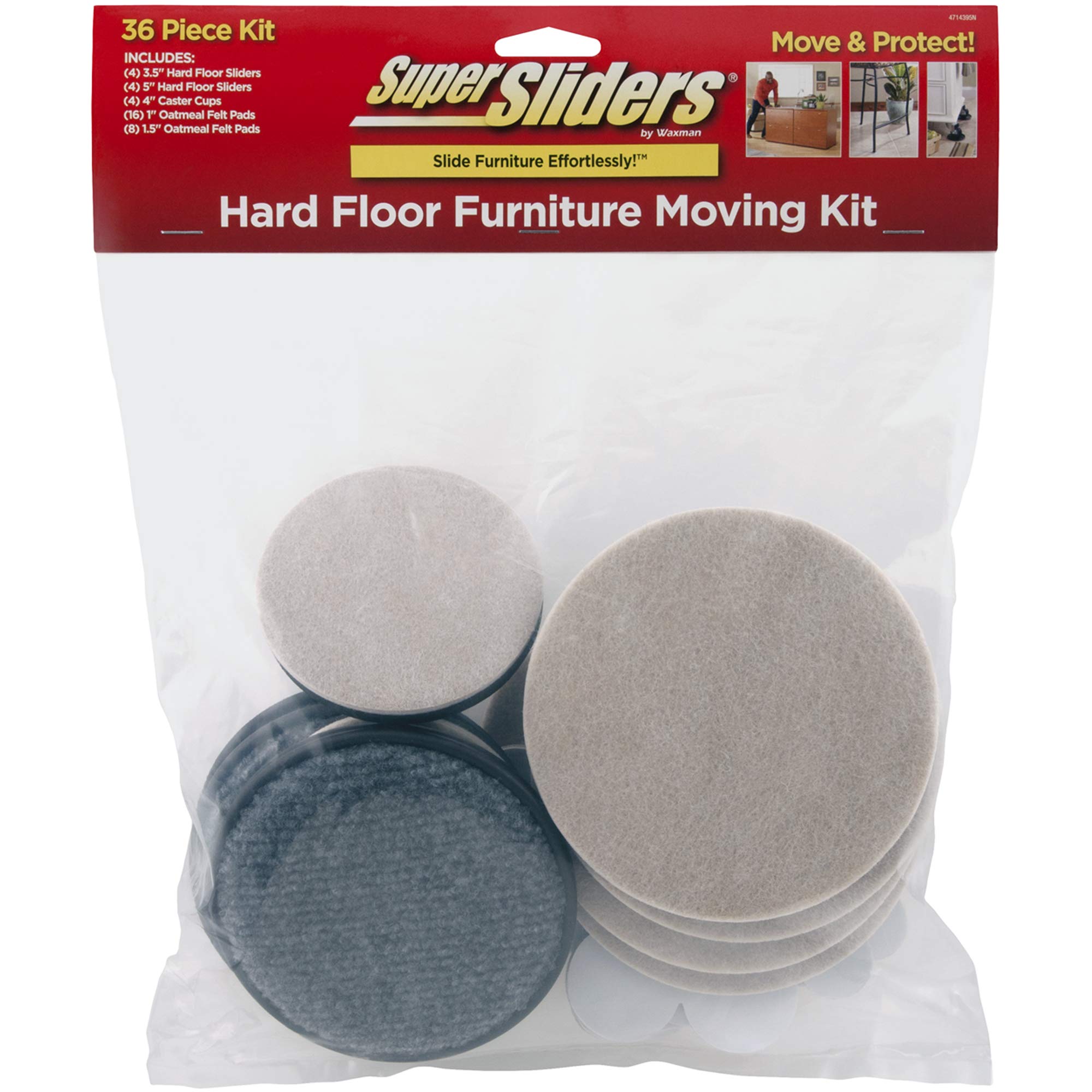 Super Sliders Moving Kit Combo Pack Reusable Furniture Movers and Felt Pads for Hardwood Beige 36 Pack — view 8