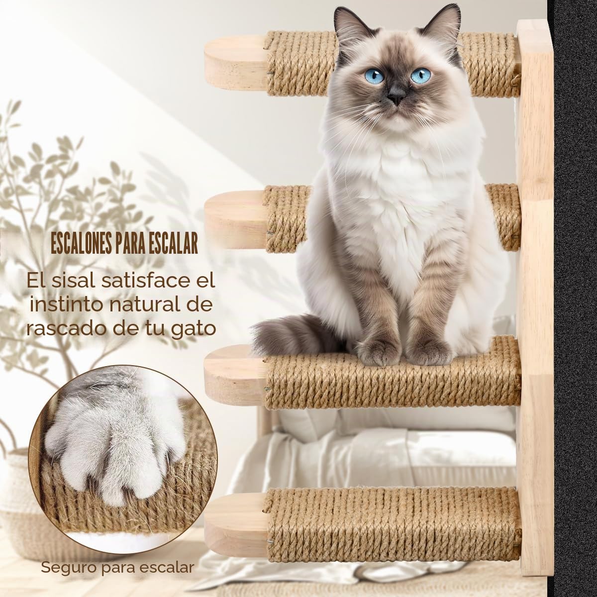 Estantes de Escalada YOPEUC para Gatos, Hecho de Madera de Caucho con Rascador de Yute y Escalera de Madera Cuerda Sisal para Trepadores