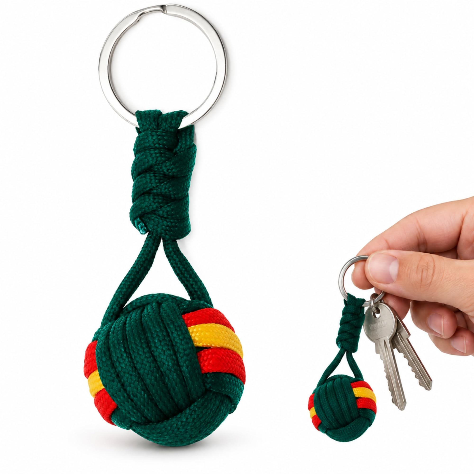 Llavero bola de cuerda bandera España, Llavero patriótico, 1 Unidad, Verde - imagen 1