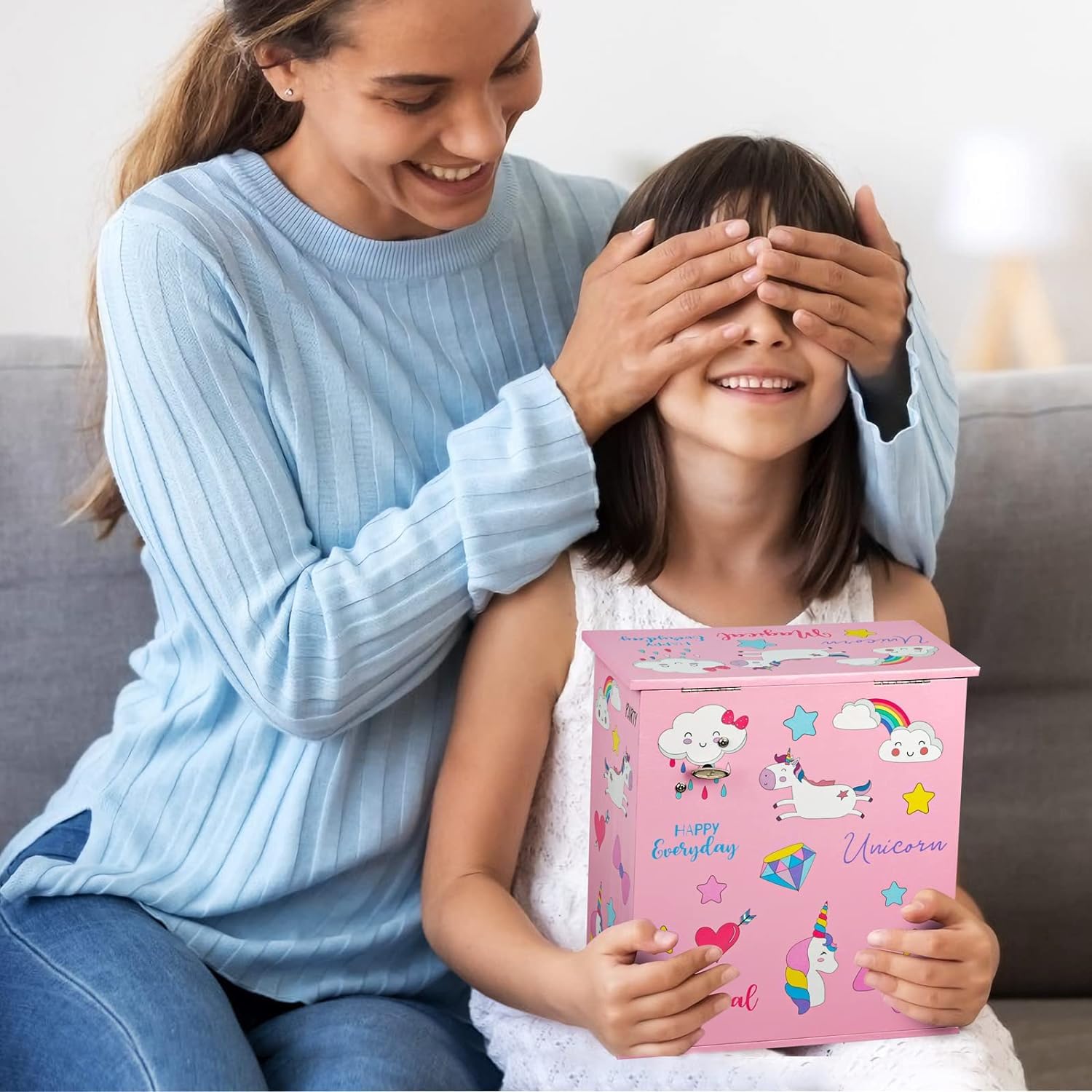 Redcoutt Boîte à Bijoux pour Fille avec 5 Couches, Porte Battante, Ballerine Rotative, Licorne et Château, Cadeau d'anniversaire pour Fille