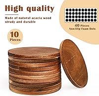 Vista 2 de 10 posavasos de madera sin terminar, posavasos redondos de madera de acacia de 4 pulgadas para manualidades con puntos de silicona antideslizantes