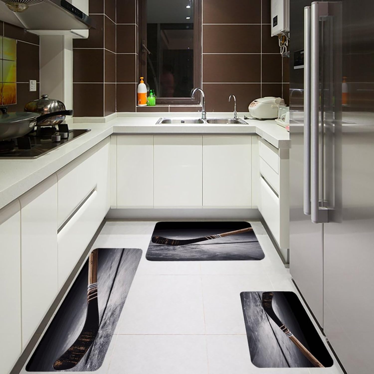 Hockey Stick Kitchen Mats for Floor 3 Pcs Kitchen Rugs