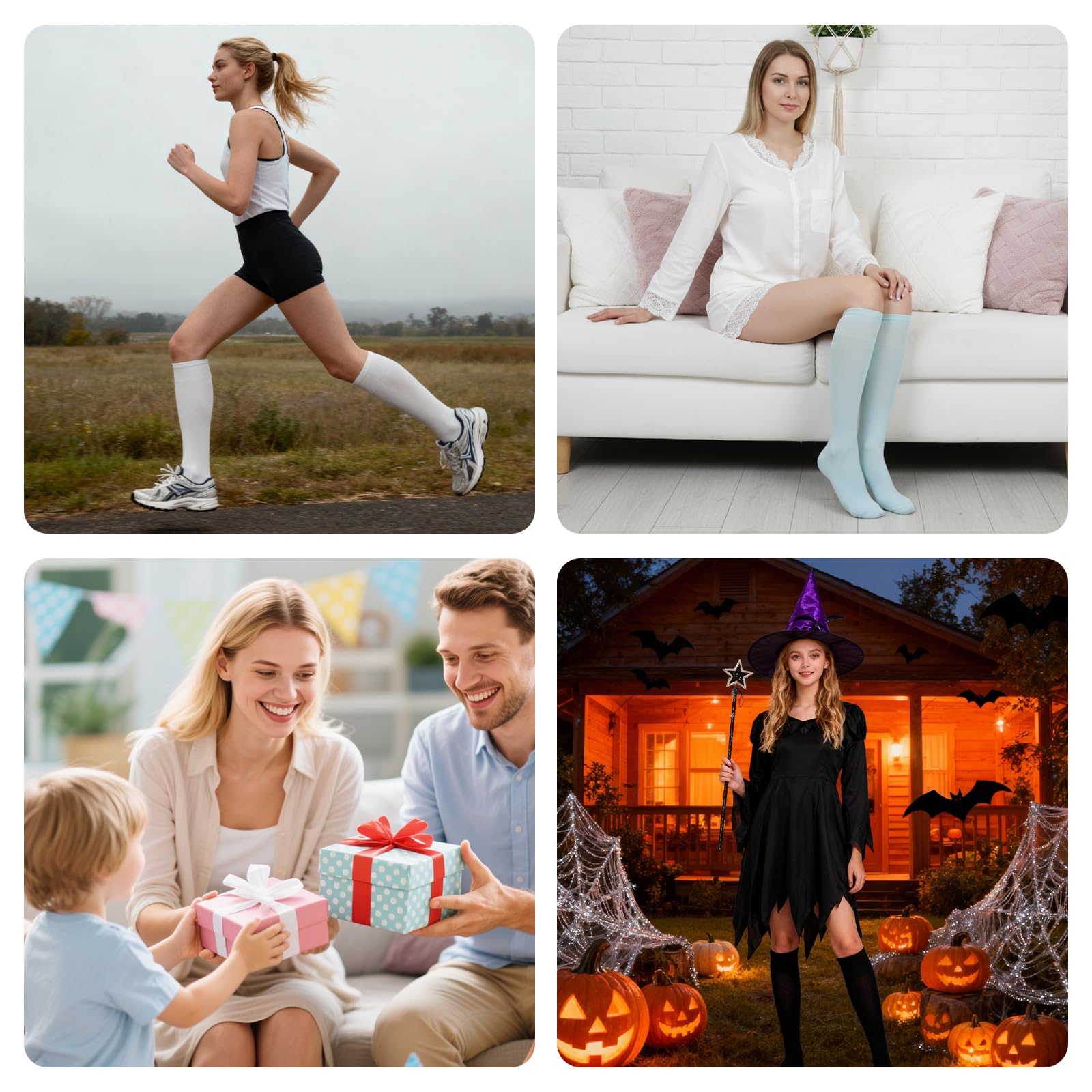 ZAKASA Calze Lunghe Donna Uomo: Calzini alti Ginocchio Unisex in Cotone Calzettoni Senza Cuciture 4 Paia