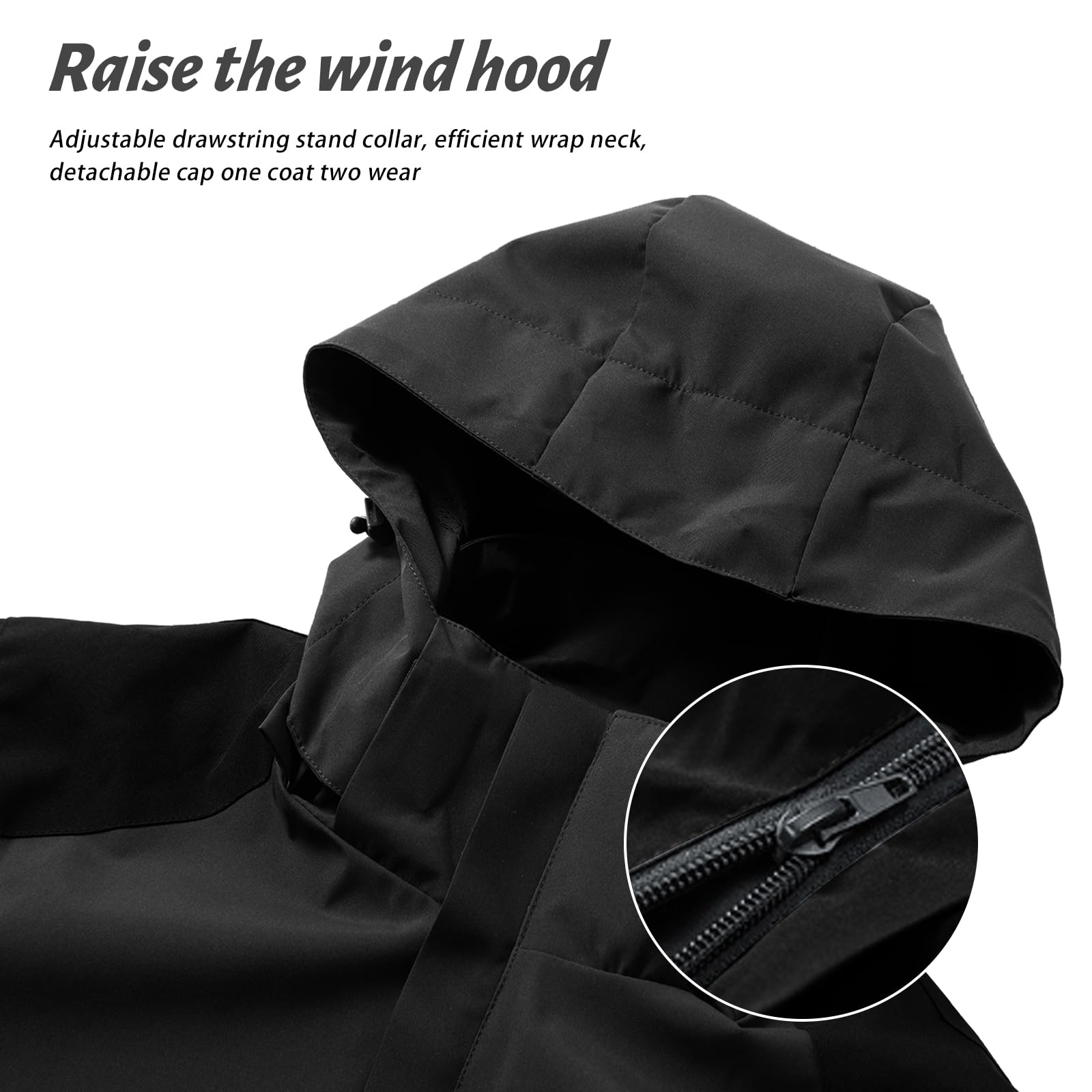 Impermeable para Hombre al Aire Libre Forro de Malla Transpirable Abrigo de Senderismo Traje de lluvia a Prueba de Viento con Capucha Desmontable y Bolsillo con Cremallera