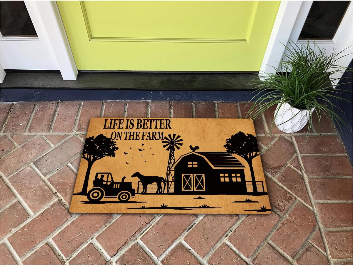 Funny Welcome Doormat Life is Better On The Farm Doormats for Entrance Way Indoor Personalized Non Slip Rubber Mat for Front Door Novelty Gift Mats Kitchen Rugs and Mats 30(L) x 18(W)