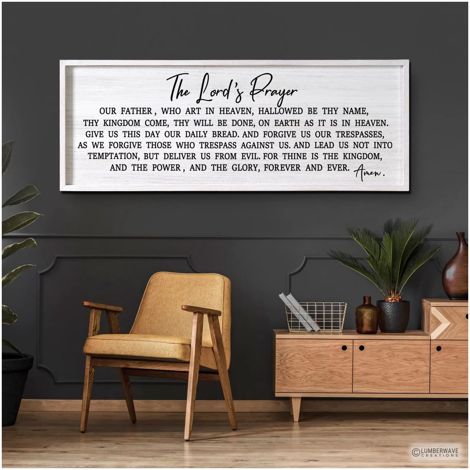 Our Father Prayer Bible Verse Framed Wall Art, 40''×15'' Rustic Religious Christian Lords Prayer Sign for God Jesus Christ Prayer, Horizontal Holy