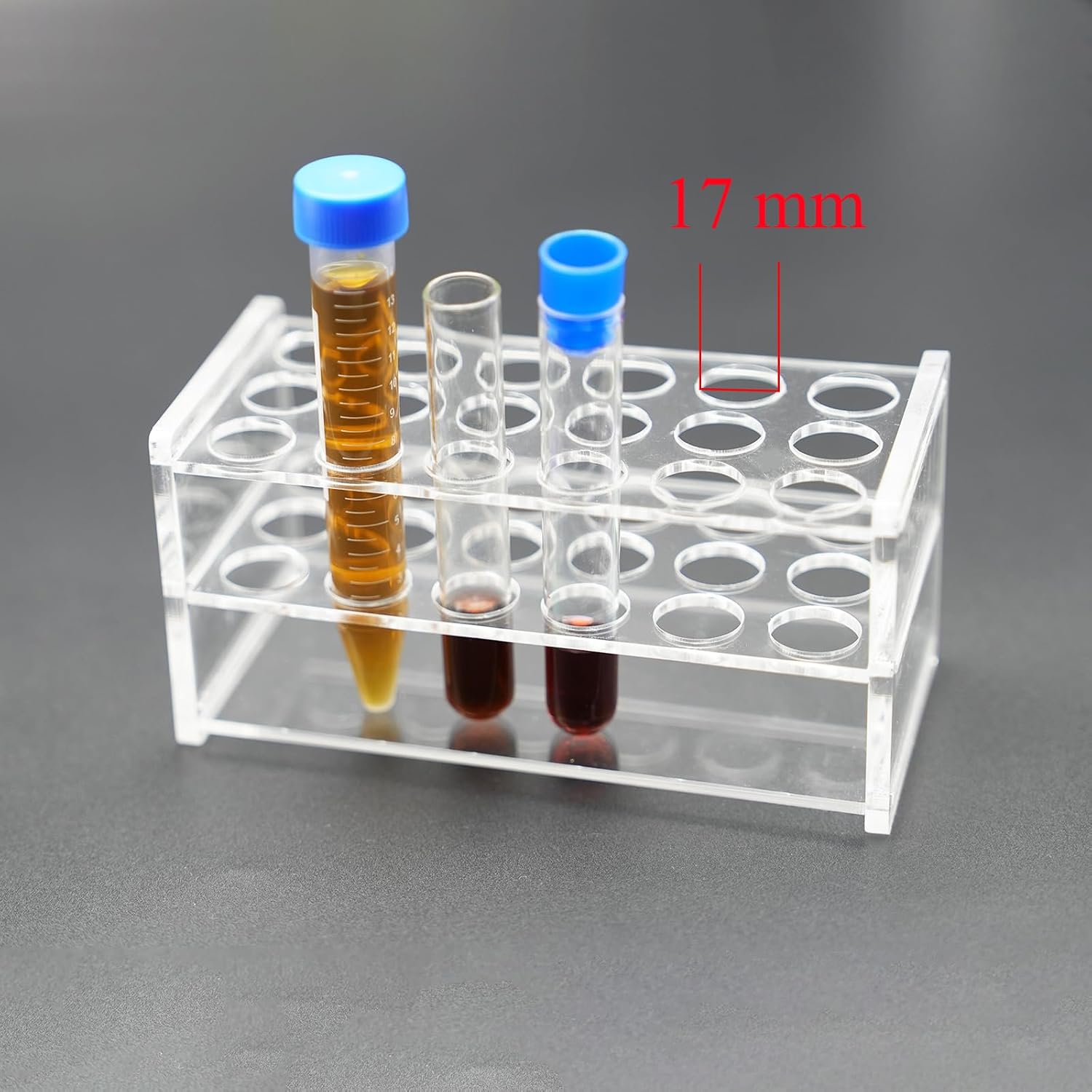 1 pcs Acrylic Test Tube Rack 18 Holes for 10ML/15ML Centrifuge Tubes, Transparent Acrylic Test Holder Racks with Hole Diameter 17 mm