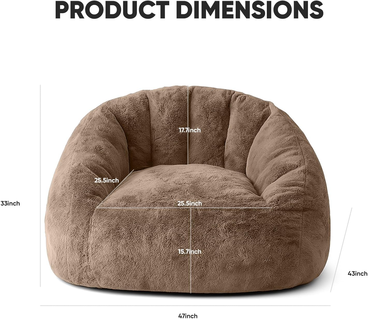 Bean Bag Chair, Shell-Shaped Bean Bag Couch for Adults, Giant Bean Sofa with High-Rebound Memory Foam, Chair with Faux Fur Removable Cover, Big Sofa for Reading, Gaming, Brown