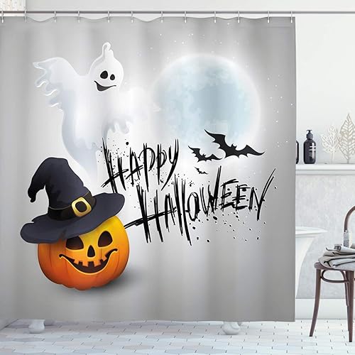 Miniatura 83 de Ambesonne Cortina de ducha de Navidad, estilo retro, palabras de deseos de Navidad con forma de árbol con adornos, juego de decoración de baño de