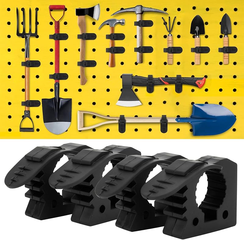 PSLER Quick Release Shovel & Axe Mount for Truck Roof Rack & UTV, 4 Pack | Secures 1-1/7" to 1-3/7" tools on truck beds, roof racks & trailers. Durable rubber clamp with quick release for off-road use