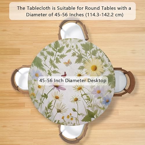 Vista 80 de Mantel redondo ajustable con borde elástico, mantel de hojas coloridas abstractas, impermeable, lavable, para mesas redondas, ideal para picnic