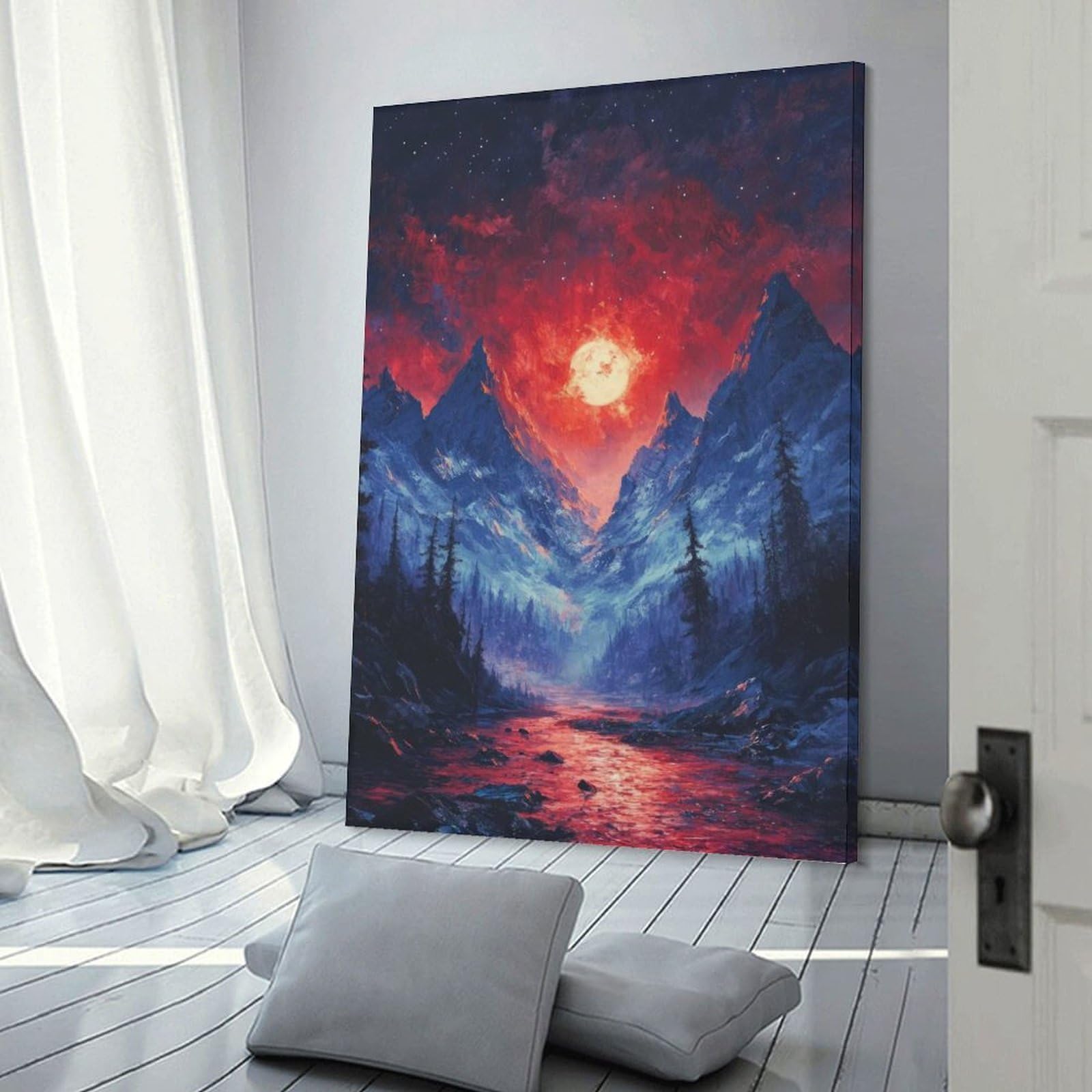 Junmoney Blood Moon Mountain Wall Art Print 16x24inch(40x60cm), for Art Walls, Layered Displays Or Homes, Wall Decor Suited to Curated Displays
