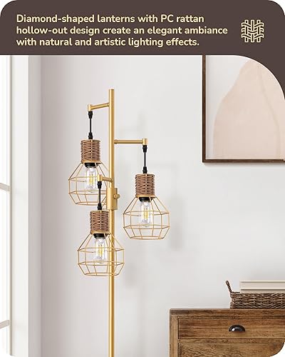 Miniatura 2 de EDISHINE Lámpara de pie regulable para sala de estar, lámpara de pie industrial con 3 bombillas LED Edison, lámparas de lectura de árbol alto de