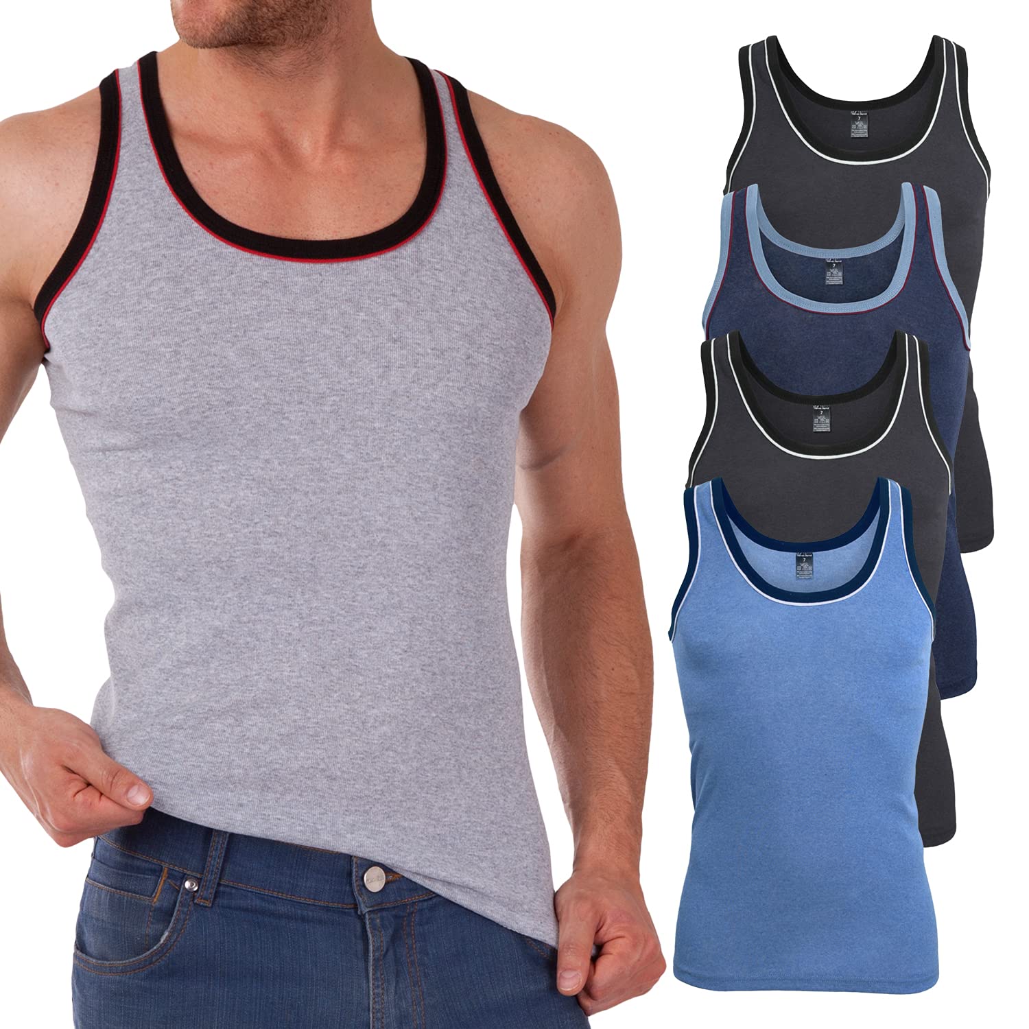 Lot de 5 mt® finement côtelés Débardeur Melange couleurs – Le maillot de corps poitrine Chemise en pack de 5 couleurs