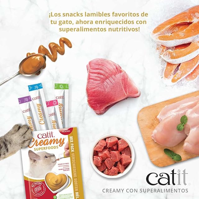 Foto 3 de 7 de Catit Creamy Superfood Snack húmedo para Gato Mix Pack, 8x10g