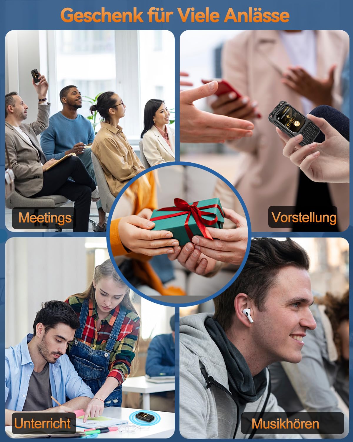 Diktiergerät mit 2 Zoll Touchscreen & Bluetooth, XIXITPY HD 100Std Aufnahmegerät mit DSP-Rauschunterdrückung, MP3, Sprachaktivierung für Meetings Interviews Vortrag Vorlesun