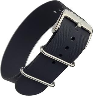 Silicone Rubber NATO Watch Strap Band - Single Pass Zulu Design - 18mm 20mm 22mm - Black Navy Blue Green Orange Grey