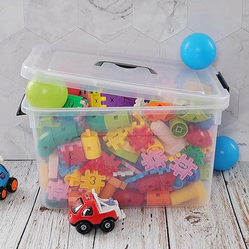 Miniatura 3 de 4 paquetes de contenedores de almacenamiento de plástico con tapa de 10 L, caja de almacenamiento transparente con asa