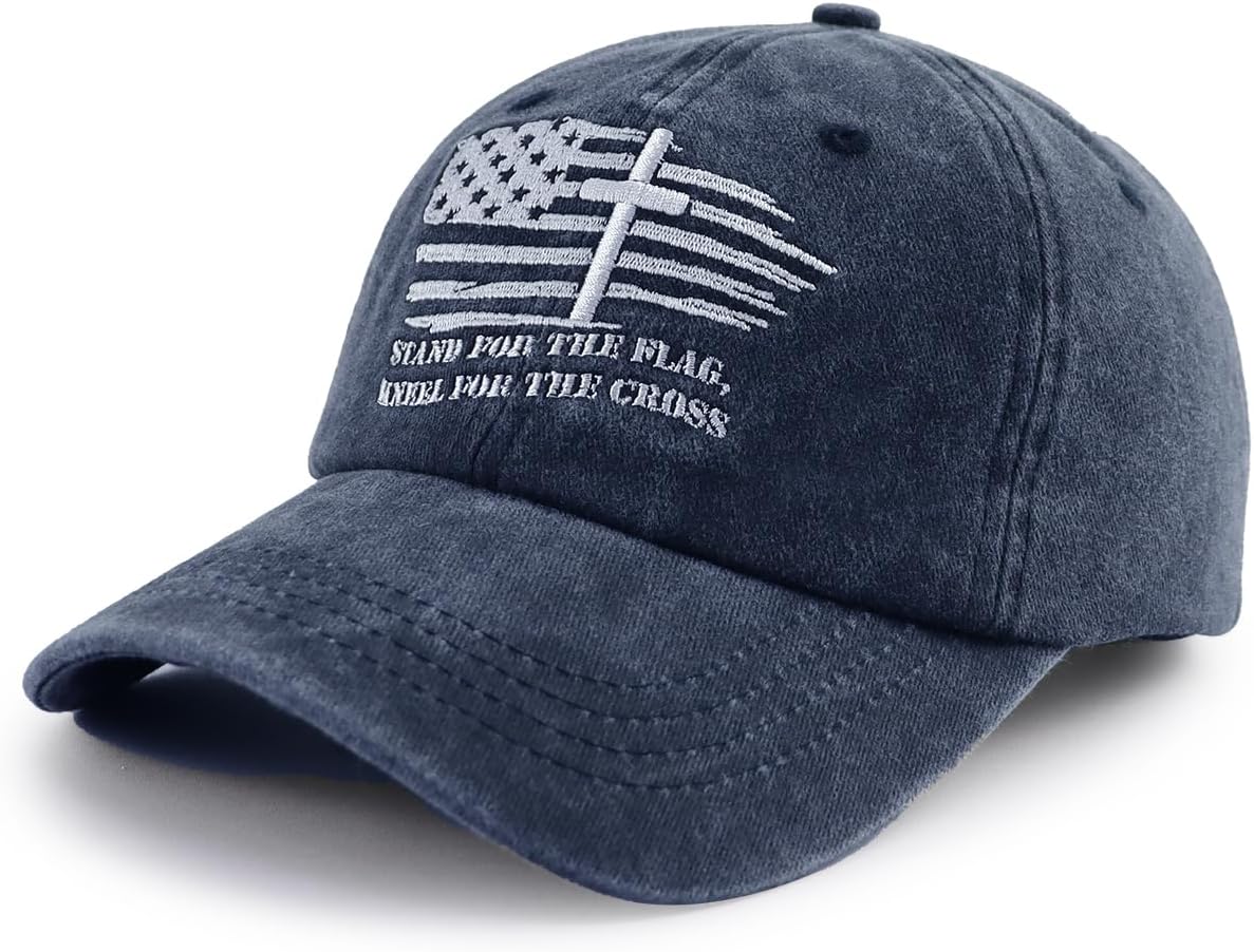 Christian Jesus Cross Hats for Men, Stand for The Flag Kneel for The Cross Baseball Cap - Image 2