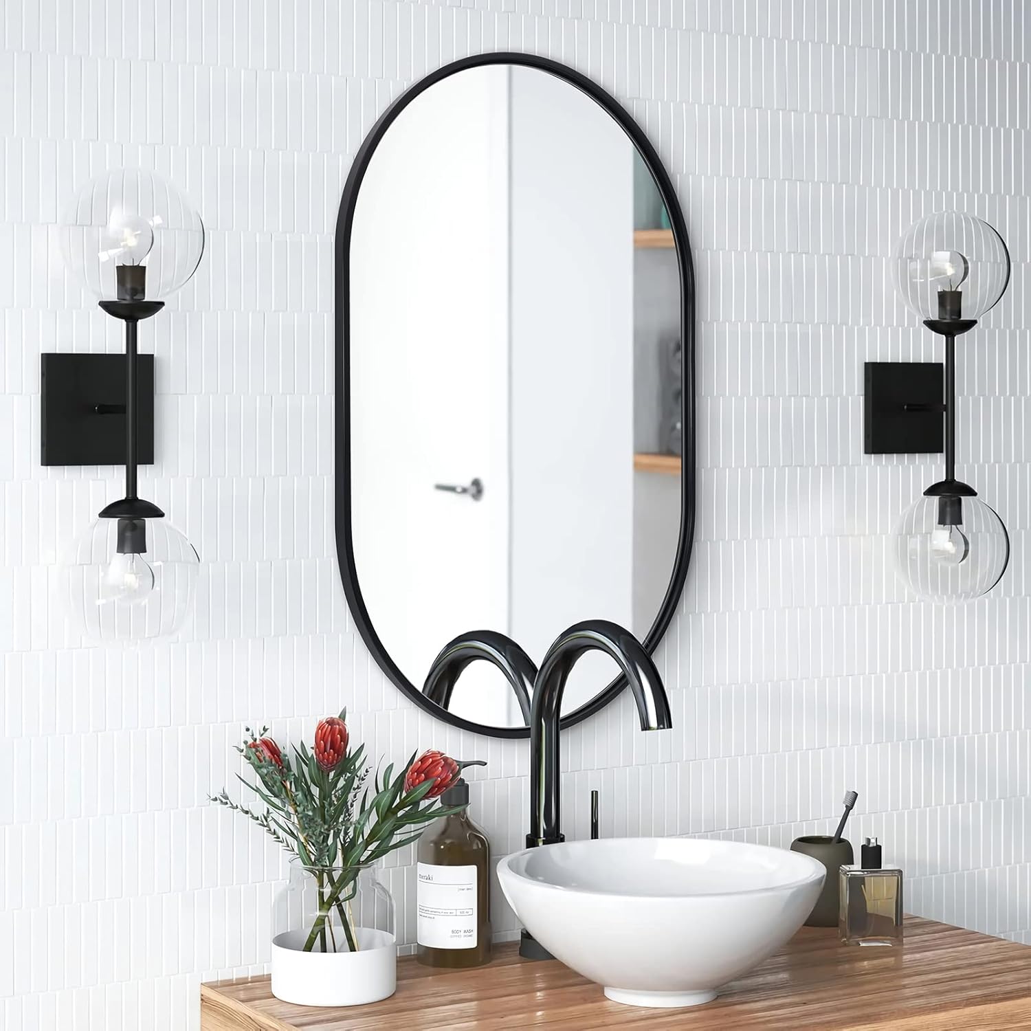 ANDY STAR Bathroom Mirror 24x36 Inch, Black Oval Mirrors