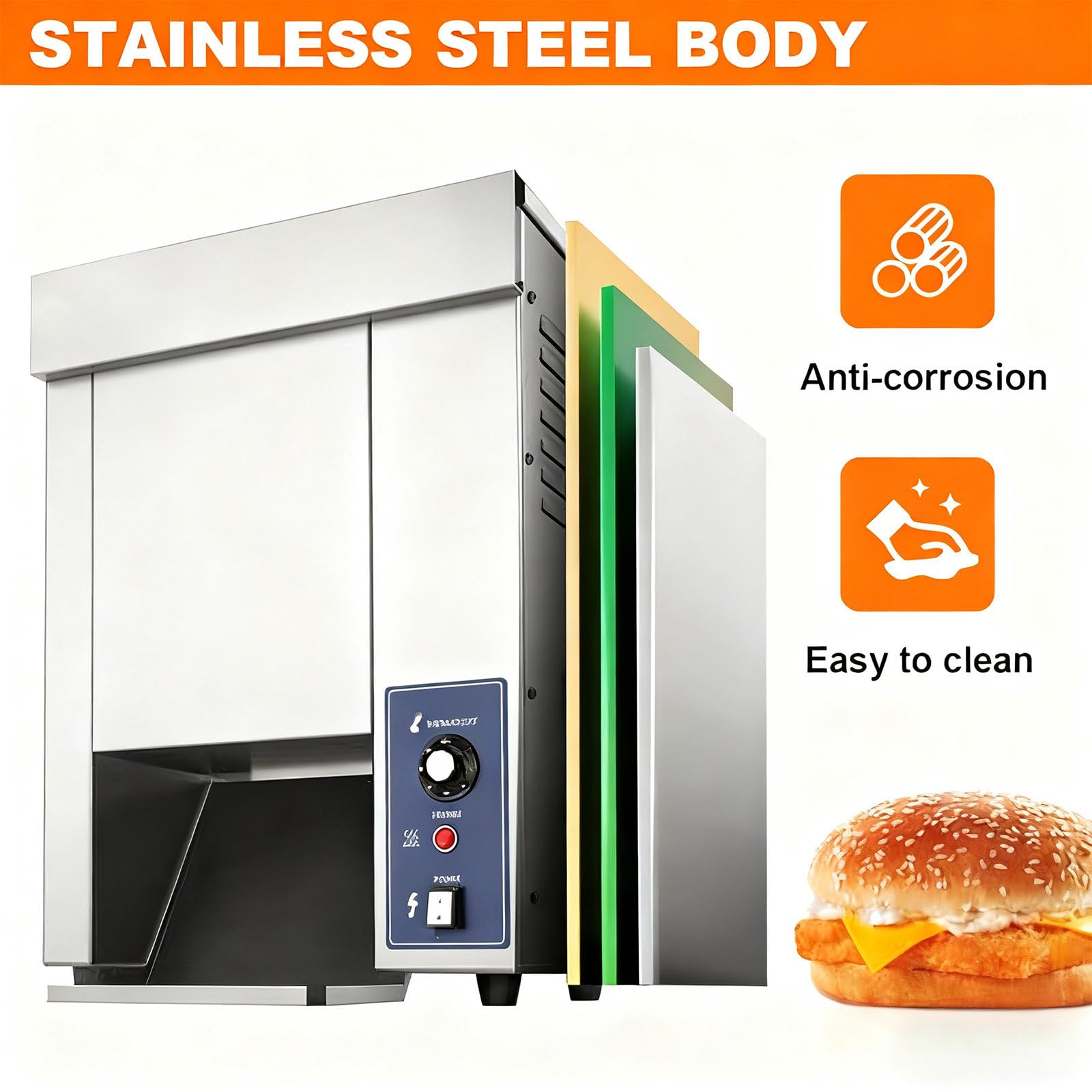 Mały opiekacz do hamburgerów, 2000 W, opiekacz do bułek, grubość dolna 12,2-20,6 mm, 50-300°C, stal nierdzewna spożywcza – idealny do food trucków, kawiarni i sklepów spożywczych.