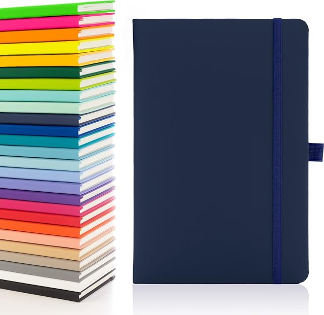 Notes London A5 Notebook with Lined Pages , Pen Loop and Expandable Paper Pocket Hardback Journal Notepad Note Book Notes Diary New Pad (Navy)