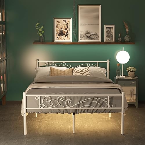 Miniatura 14 de Weehom Cama de Plataforma Tamaño Completo con Diseño Único de Flores Base de Colchón Soporte de Listones de Metal Resistentes, Fácil Montaje Negro