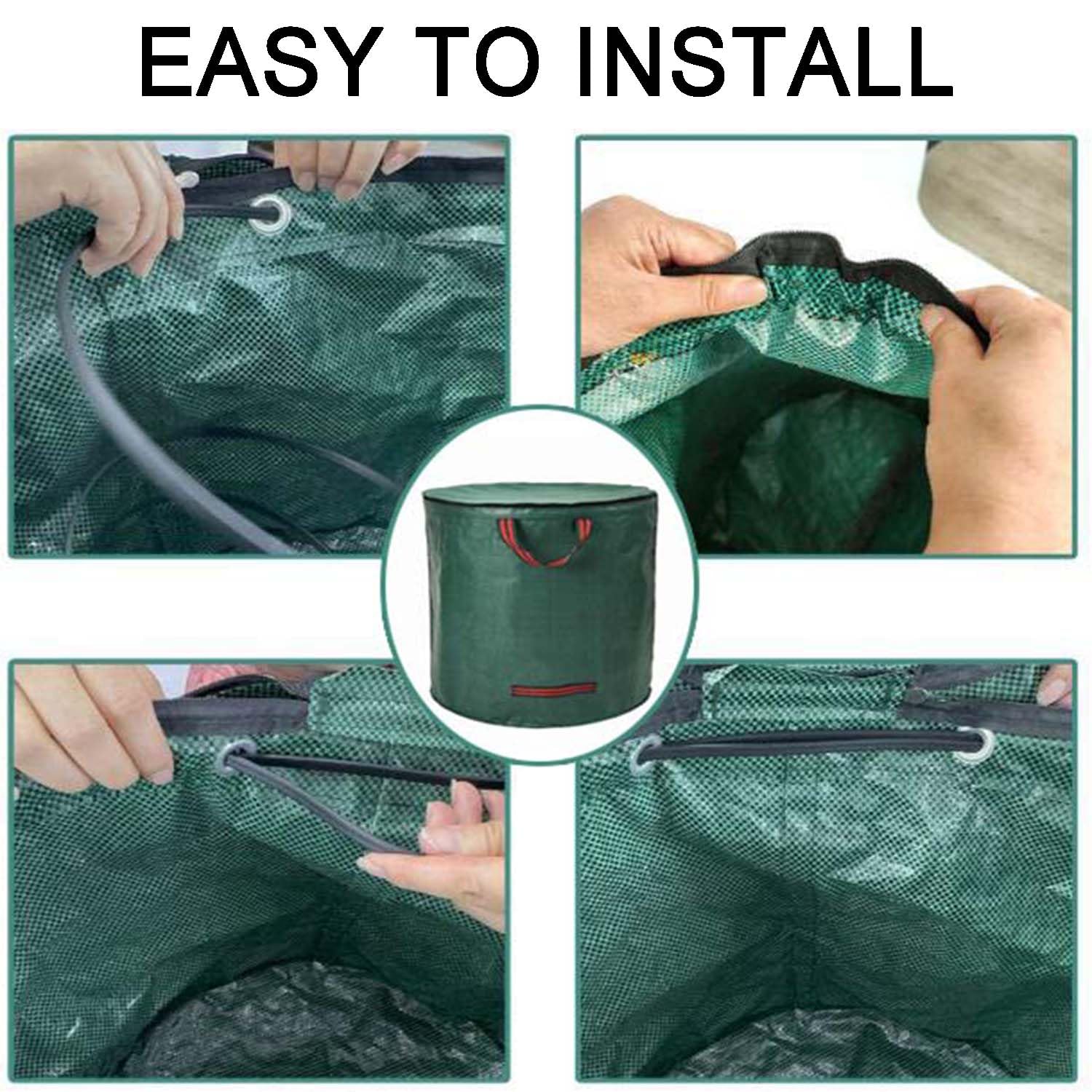3 bolsas de basura de jardín con asas y tapa, reutilizables y resistentes para recoger residuos de plantas, hierba y hojas, bolsa de jardinería plegable impermeable (500 L)