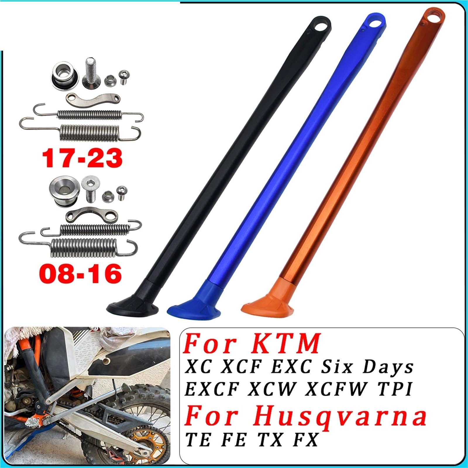 adapter podpórki Zestaw Sprężyn Podpórki Bocznej Do Motocykla Pasuje K&TM EXC EXCF XC XCF XCW SX SXF Six Husq&varna TE FE2008-2023(08-16 Orange)