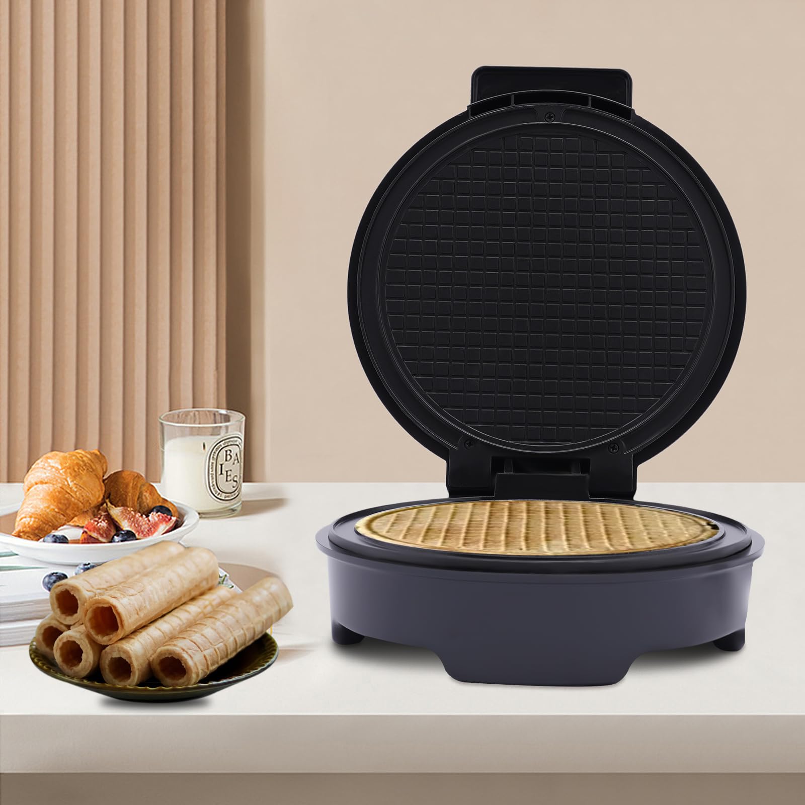 Gofrera para waffles de hielo, gofrera eléctrica y cono, hierro con cuernos, gofrera para helados, gofres de 1200 W para conos de helado, bolsas de huevos, bolsas de gofres