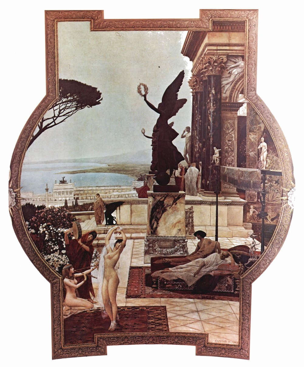 Tableau Gustav Klimt Through The Window avec cadre marron format medium