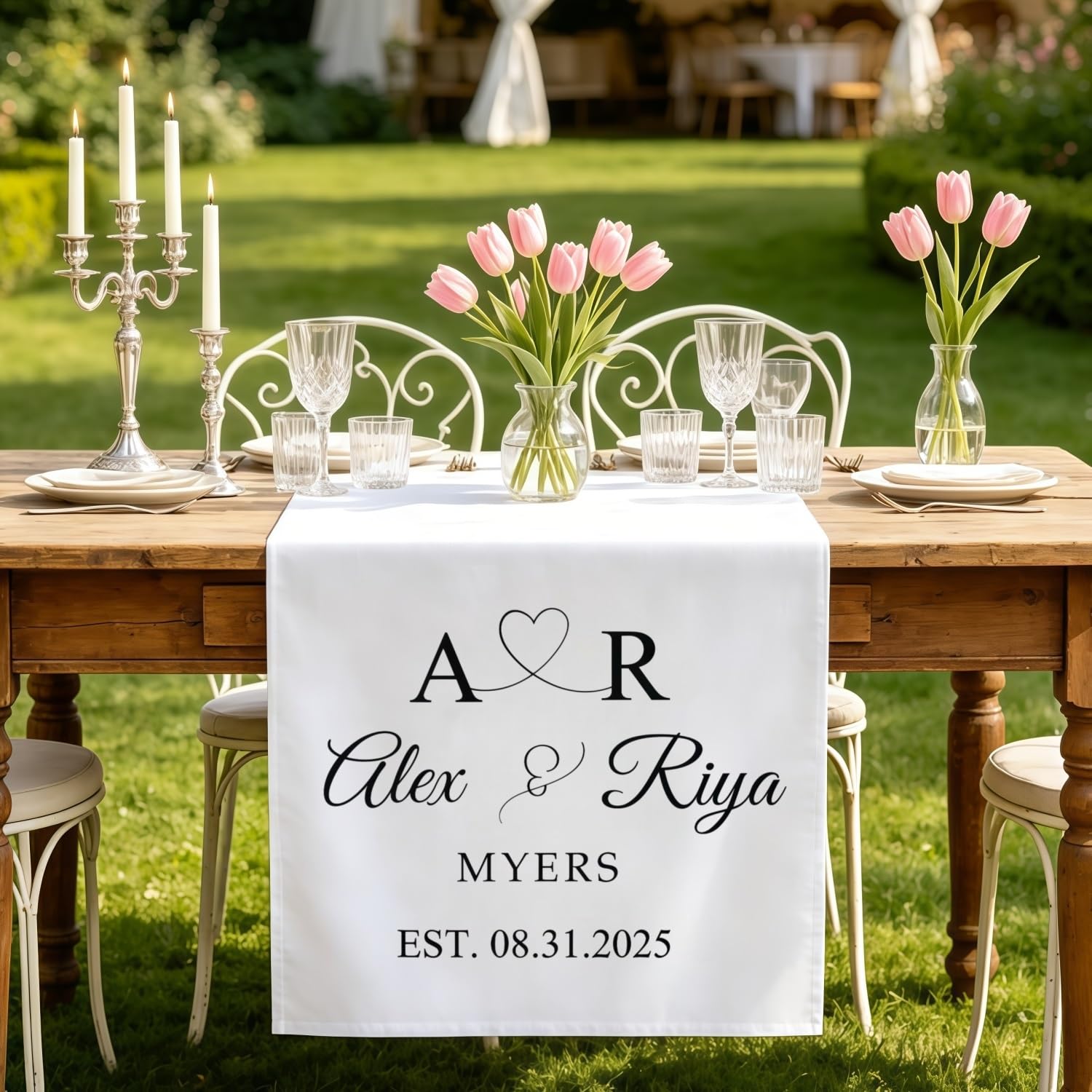 Custom Wedding Table Runner, Personalized Linen Fabric Banner with Name & Date, Hanging Wall Tapestry Decor for Sweetheart Table, Reception Party(S3)