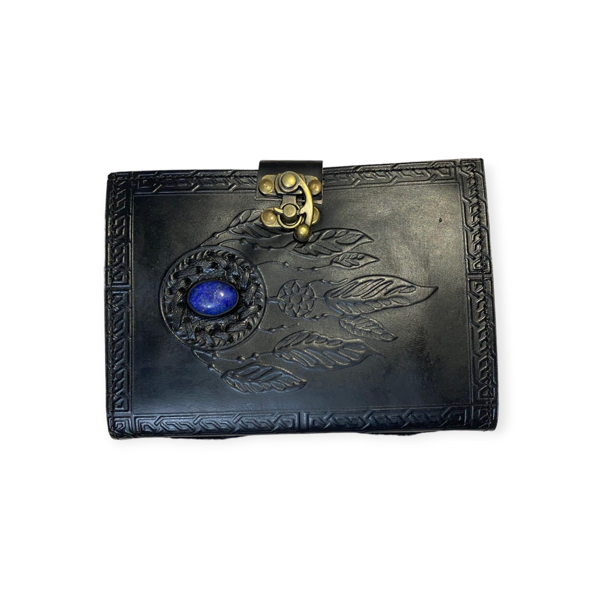 Urban Craft Black Dream Catcher Embossed Leather Journal with Blue Stone