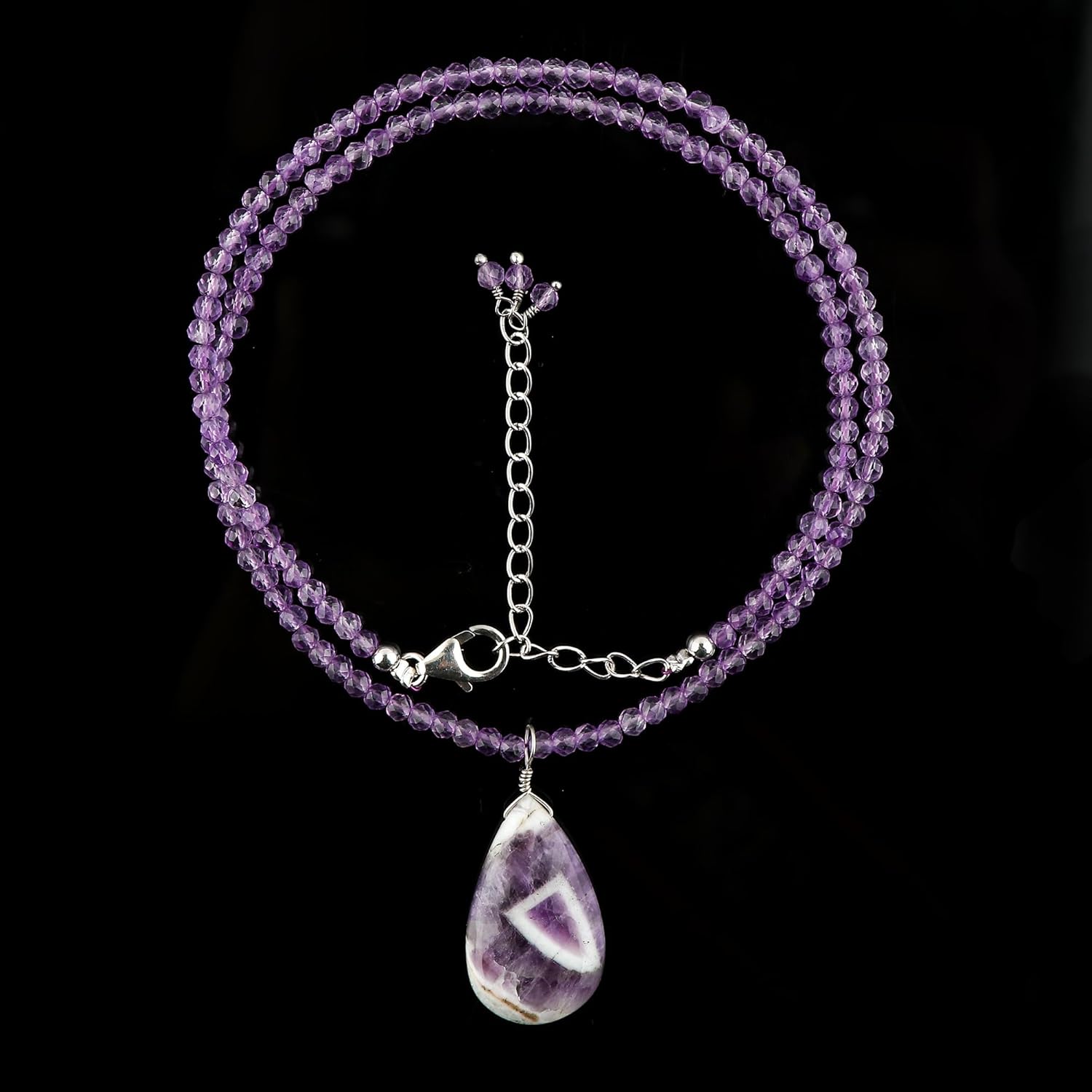 CRYSTALIS Natural Amethyst Detachable Pendant Necklace, Micro Beads Choker with Pear Cabochon Crystals, Chakra Healing Gemstone, Women Jewelry, Sterling Silver 18 inch, Fairy, Hippie, Ethnic - Image 4