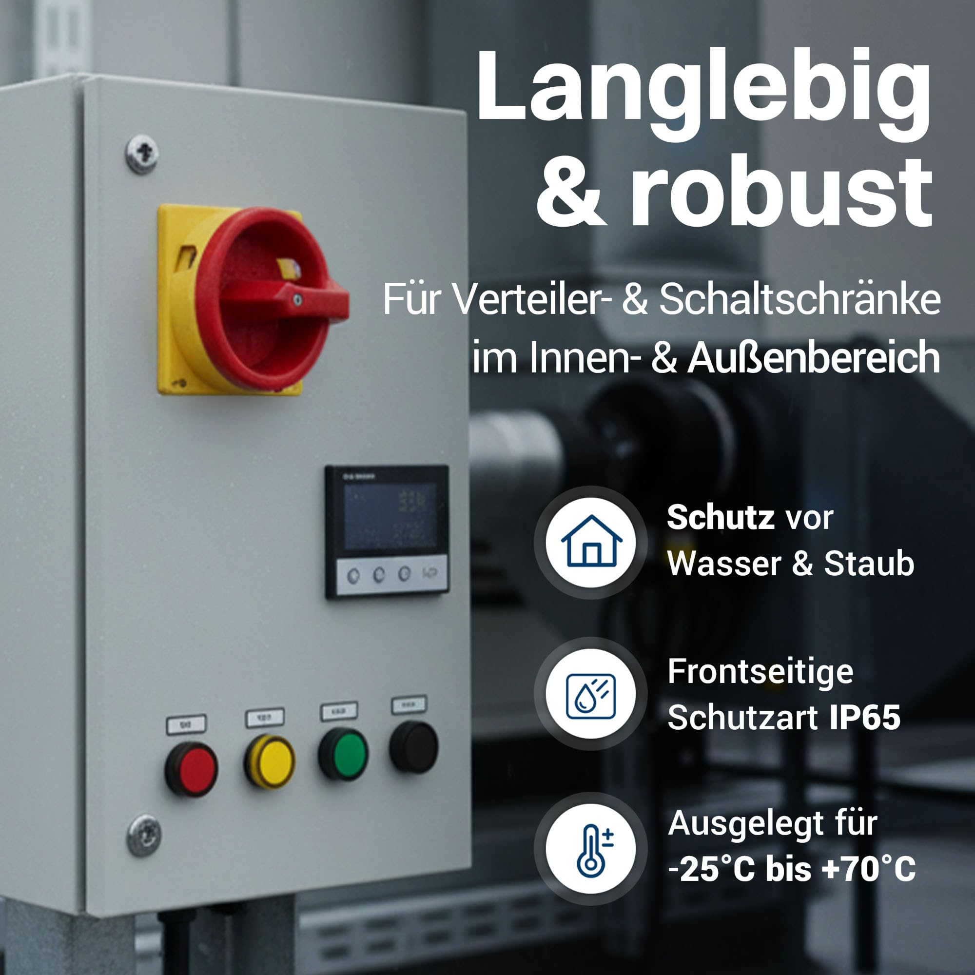 Intratec Hauptschalter Einbau, 80 A, 4-polig, Schwarz – Drehschalter zum Fronteinbau in Verteiler- und Schaltschränken 88 x 88 x 135 mm