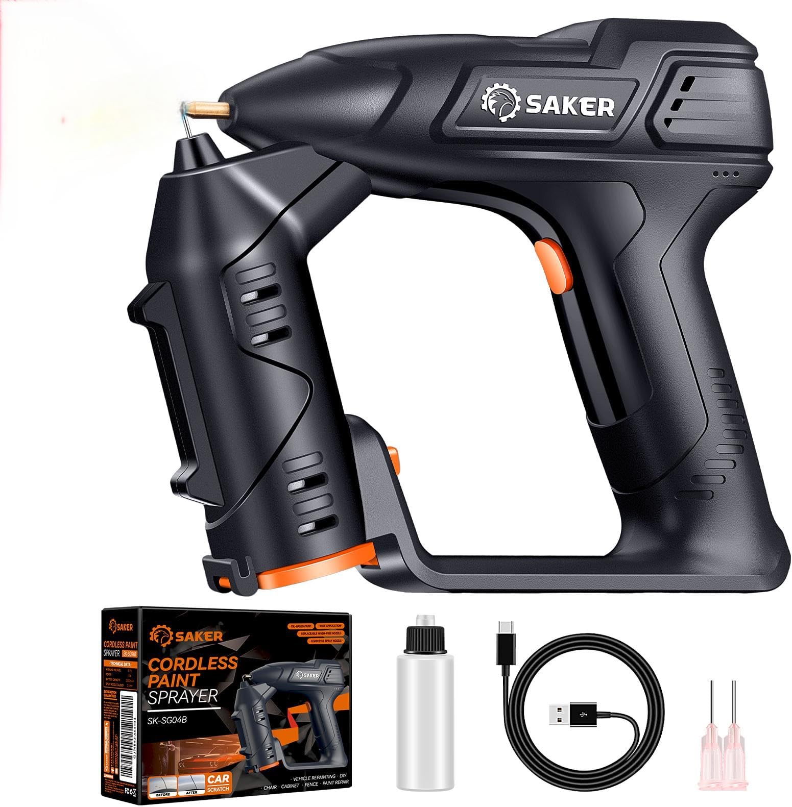 Saker Electric Paint Sprayer Gun for Car Paint Scratch Repair,Cordless Airbrush Gun 0.5MM Nozzle and Cleaning Sets for Painting Cars,Cabinet, Paint Repair and DIY Dark Blue 1 Gear 12inch