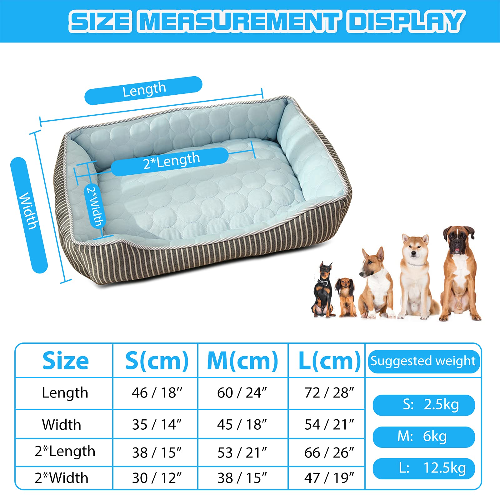 PETCUTE Lit Orthopédique pour Chien de Taille Moyenne,Anti-anxiété,Frais Paniers pour Chiens avec Fond Antidérapant,Lavable Canapé pour Chien Grande Taille,Convient pour l'été(Bleu,L)
