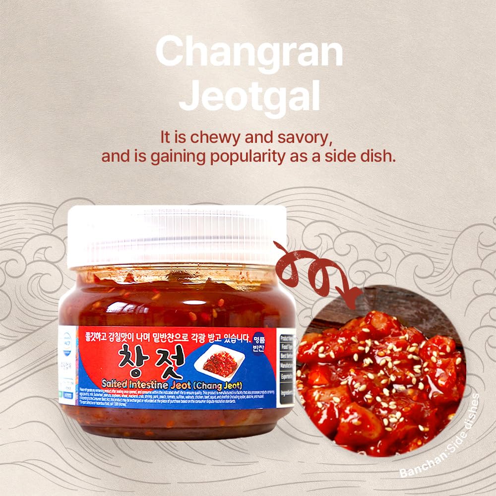 BarunJungdam Changran Jeotgal – Korean Fermented Pollack Roe Side Dish | Spicy & Chewy Traditional Banchan | Low Sodium Korean Seafood Jeot | Vacuum Sealed for Freshness - 250g (8.8oz)