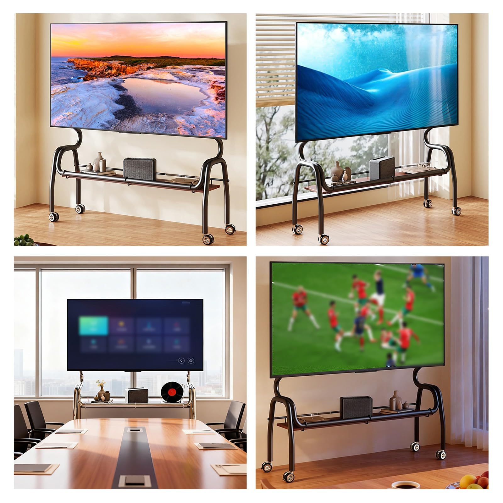 Supporto TV Mobile, Carrello TV Portatile Autoportante | Ruote Bloccabili a 360°, Ripiano Portaoggetti, Compatibile con TV Piatti da 32–75 Pollici(White,120cm/47in)