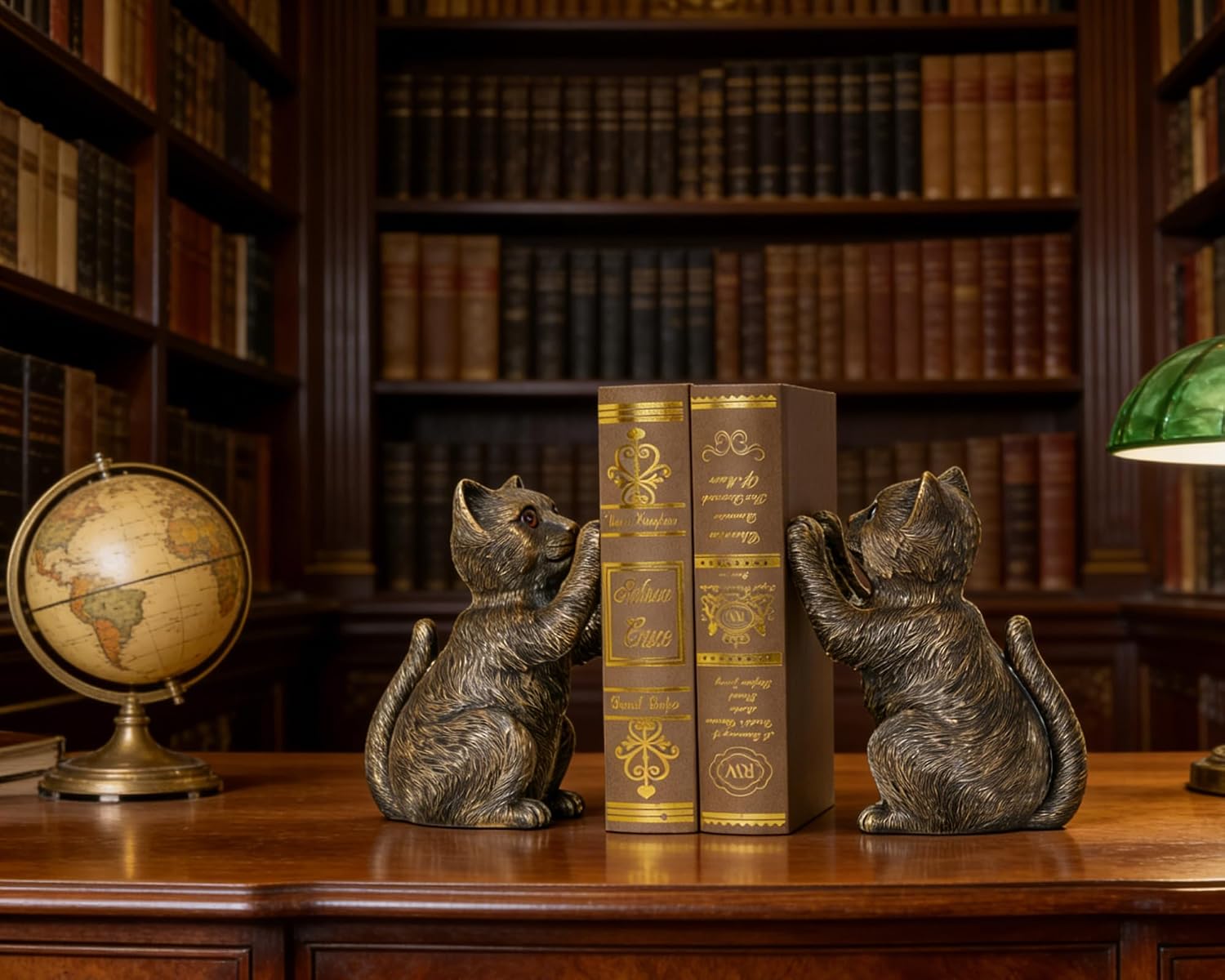 Vintage Cat Bookends for Shelves, Heavy Duty Bookends, Vintage Decorative Bookends for Kids Books, Non-Skid Design, Cat Statue Enthusiasts Gifts