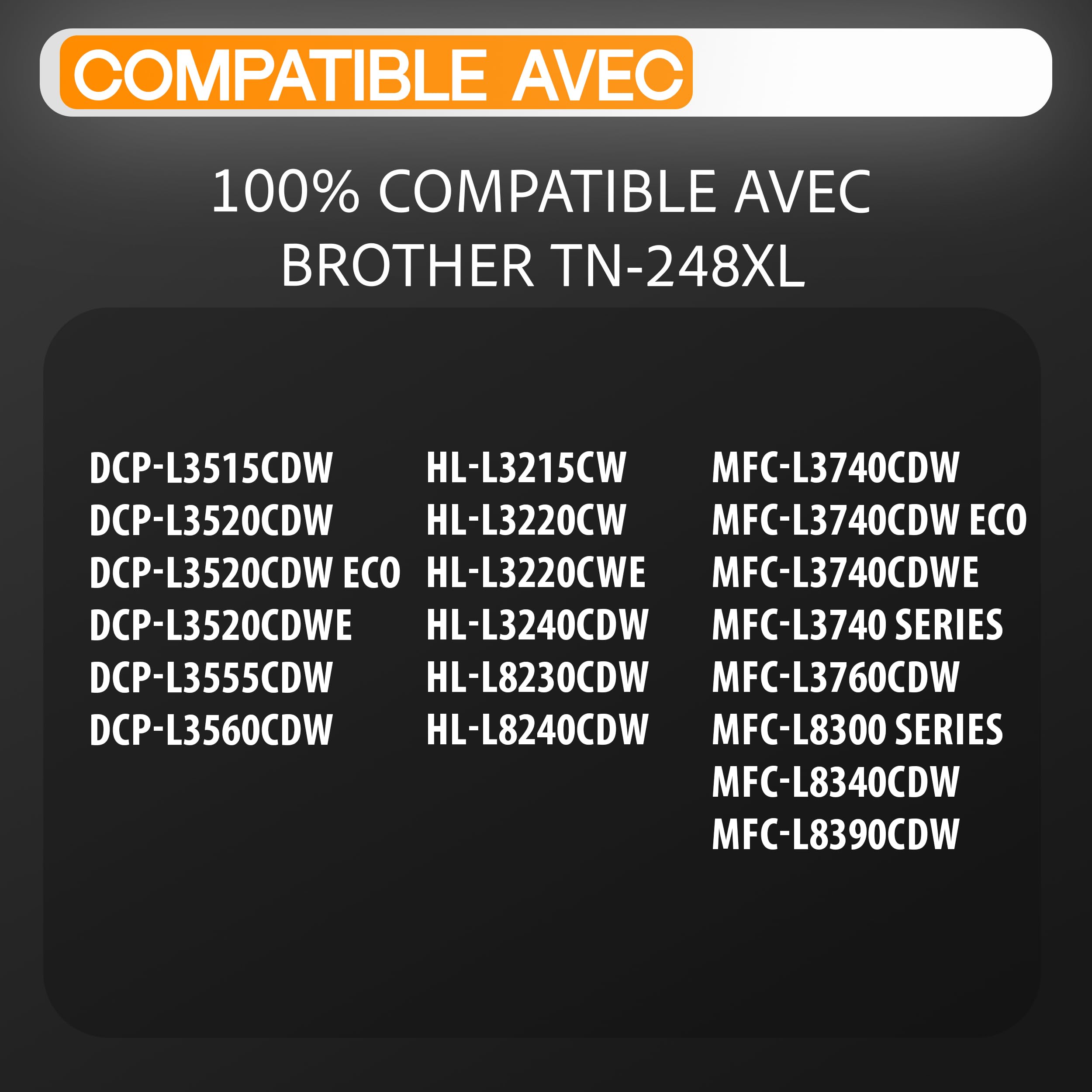 TN248XL TN248 Toner pour Brother MFC-L3740CDW MFC-L3760CDW HL-L3220CWE (5 Toners avec Puce)