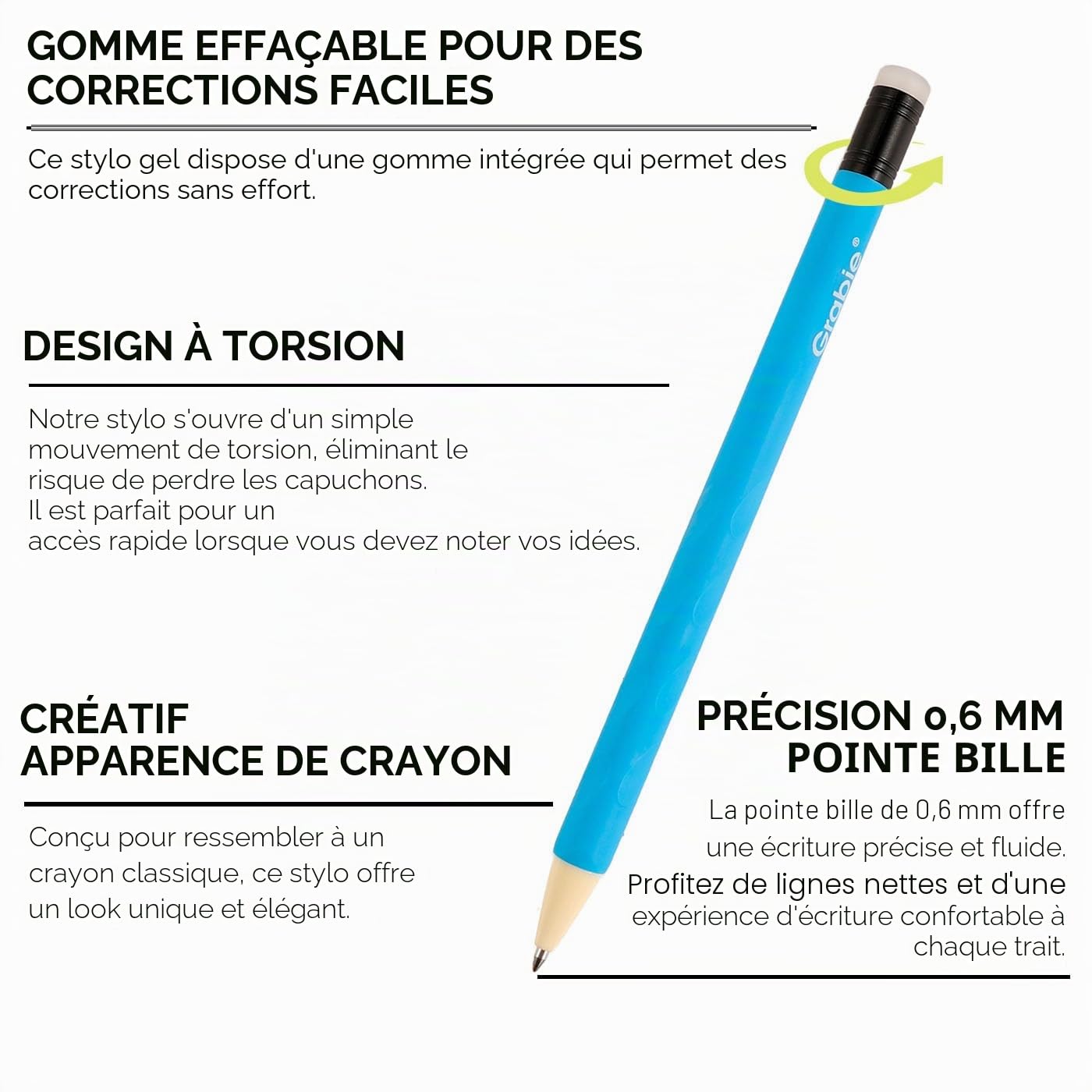 Grabie Lot de 36 stylos à encre gel effaçables, 36 couleurs, stylos à encre gel pour faire disparaître les erreurs, encres de couleurs assorties pour dessin, écriture, planificateur, stylos gel pour