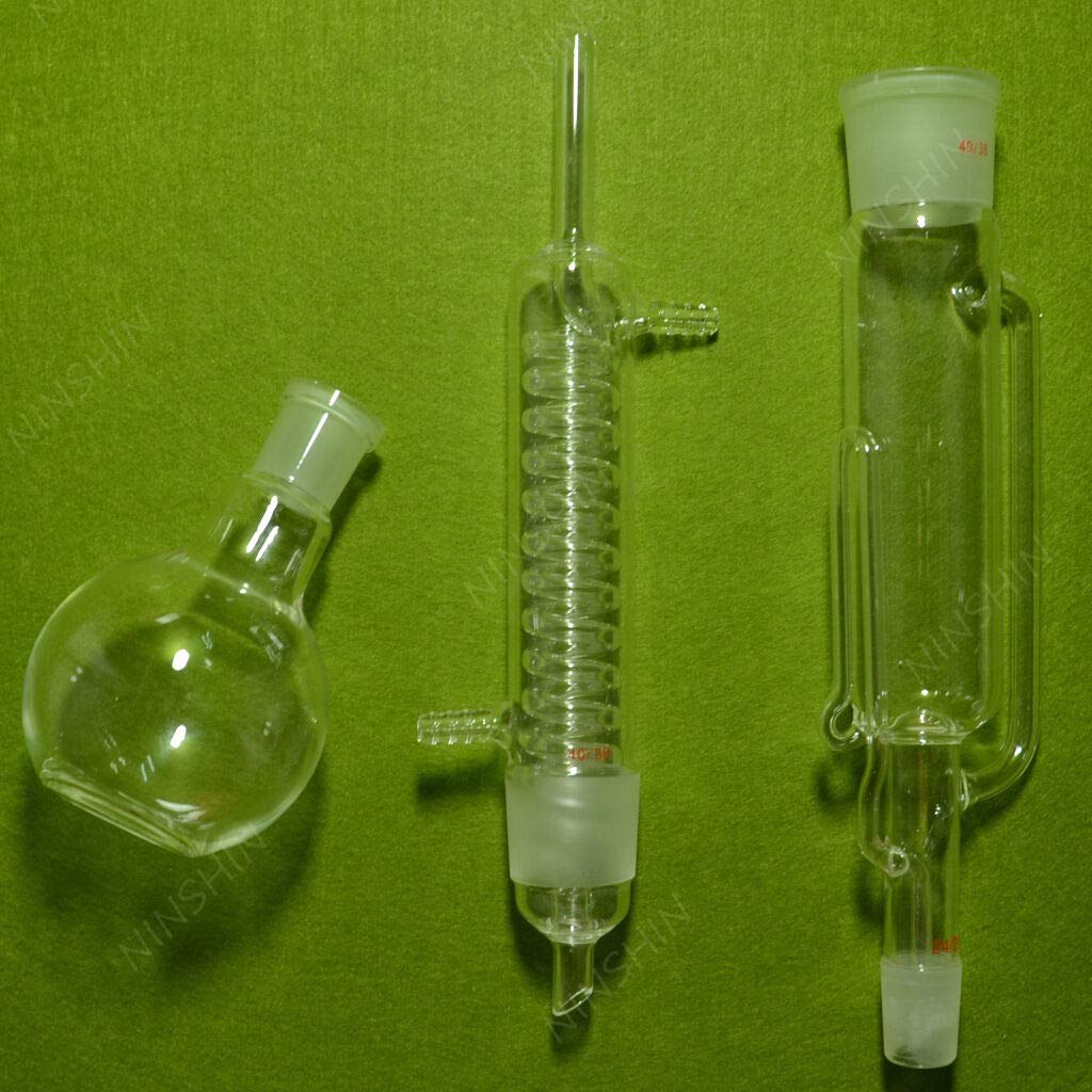 40/38,24/29,250ML,Glass Soxhlet Extraction Body & Coil Condenser,One Flat Bottom Flask