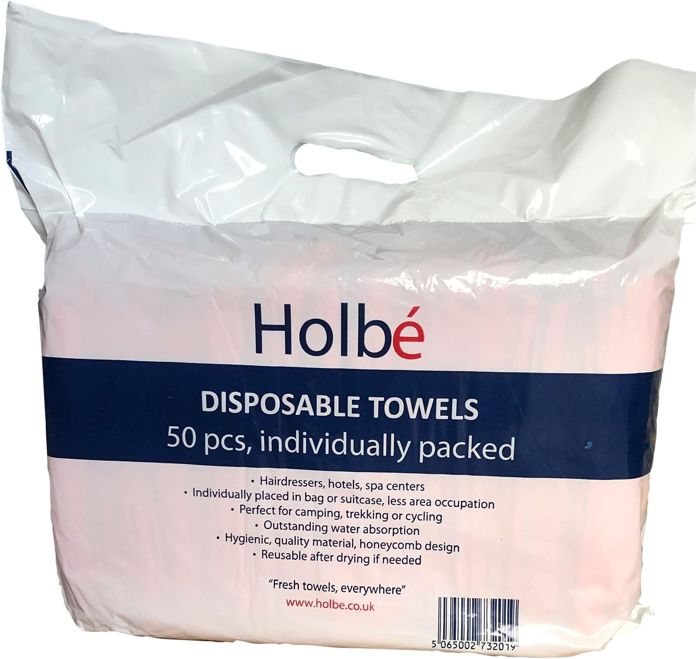Holbé 50 pcs 80x40 cm Individually Packed Disposable Towels for hairdressers, barbers, hotels, spa centers, gym. Material with health certification, 55gsm