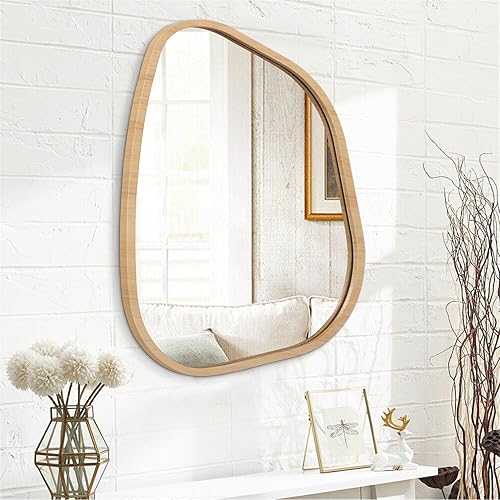 Miniatura 30 de Espejo asimétrico negro grande de 26 x 18 pulgadas, espejo de pared ovalado irregular, marco de madera moderno, forma única, espejo artístico